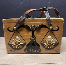 Rare "Libra" Enid Collins Of Texas Wood Purse Box Bag Zodiac Astrological