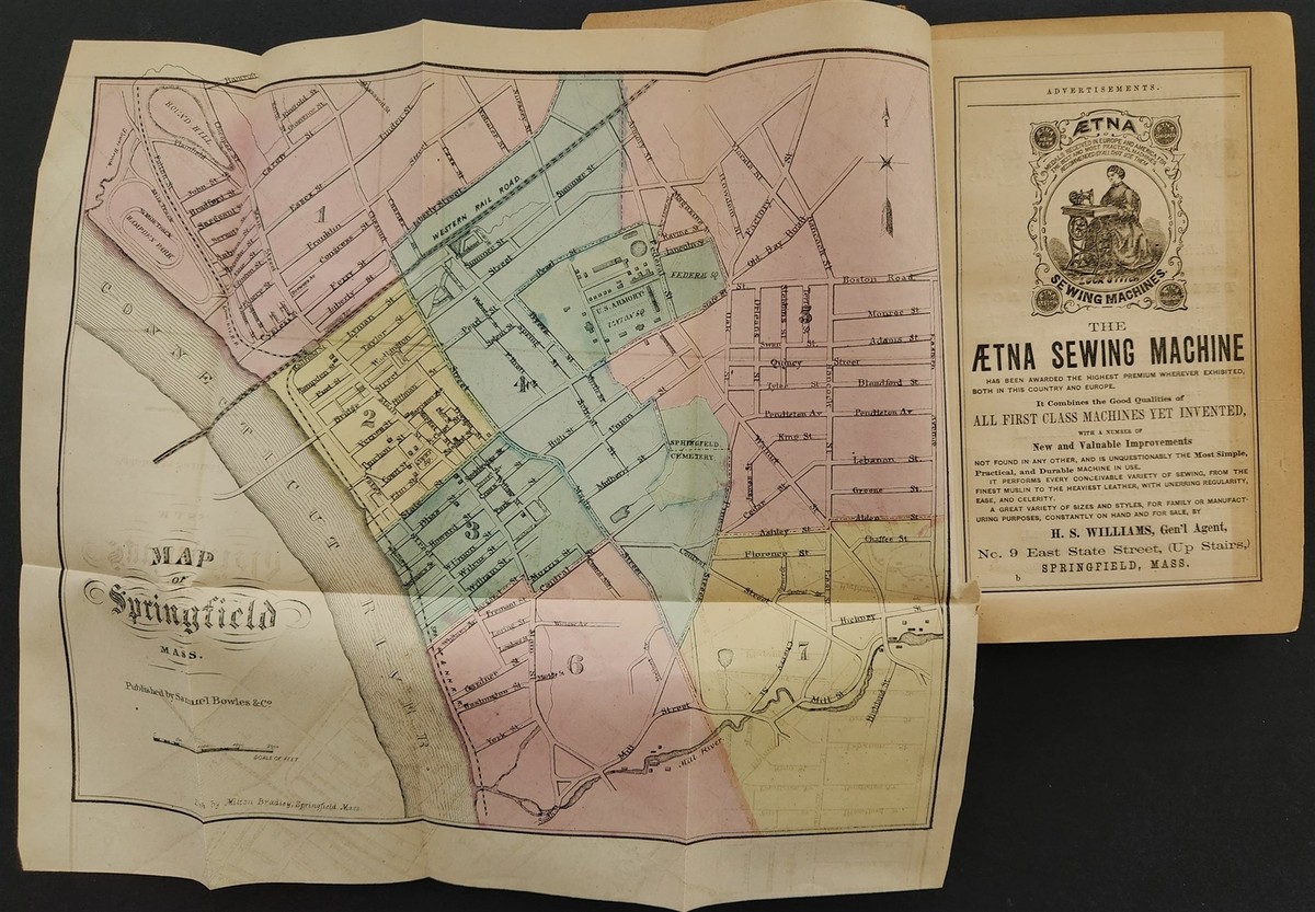 1867 antique SPRINGFIELD MA DIRECTORY HISTORY foldout MAP ads | eBay