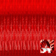 4 Pack Red Foil Fringe Curtain Backdrop 3.28Ft x 6.56Ft Metallic Tinsel Foil ...
