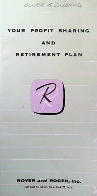 Vintage Royer and Roger Your Profit Sharing Retirement Plan Brochure 1950s
