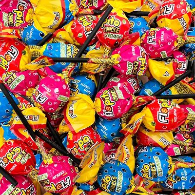 Assorted Fruit Lollipops with Chewy Gum Center - Bulk Pack 2 Lbs (About 90 Ct)