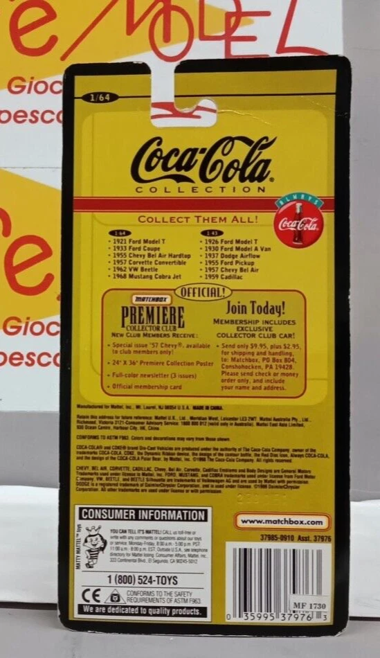 MATCHBOX  1/64 -1957 CORVETTE CONVERTIBILE   COCA COLA - Immagine 2 di 2