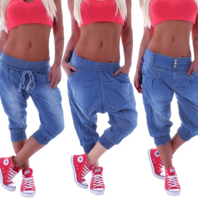 Boyfriend Jeans Capri Baggy Harem Hose Pumphose Haremshose 3/4 Pluderhose M52
