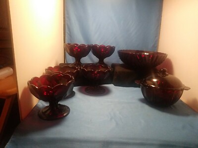 5 Vintage Ruby Red SHERBET 2  RED BOWL OLD SET 8 PC