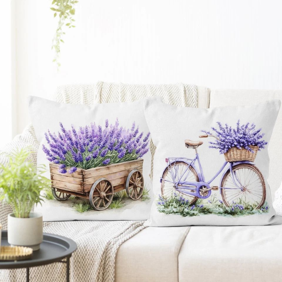4pcs Rustic Butterfly Purple Lavender Pillow Case Cushion Cover Sofa Home Decor - Image 2 of 4