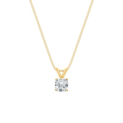 1.25 Ct Asscher Created Diamond Real Solid  14K Yellow Gold Pendant 18'' Necklace