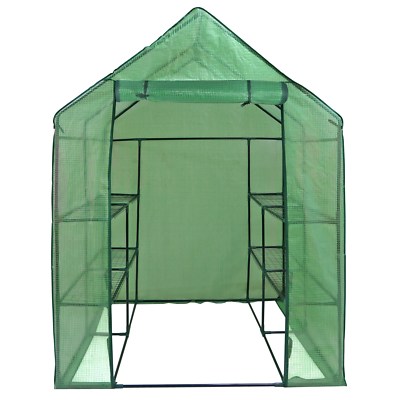 Green House 3 Tiers Walk In Door Mini 8 Shelves Outdoor for Planter Portable