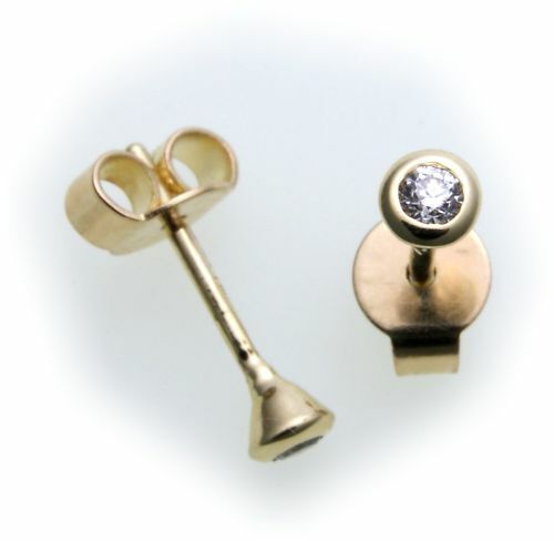 Boucles D'oreilles Or Blanc 14 Carats Avec Diamants 0,10 Ct - Goujons, Pureté SI, Neuf Avec étiquettes