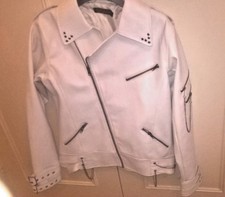 Unisex Faux Leather, White Smart And Trendy Jacket, Fully Lined With Stud Detail