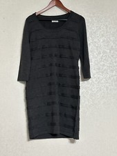 Calvin Klein Striped Gray Shift Long Sleeve Knee Length Knit Sweater Dress M