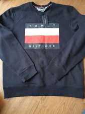 Image of Tommy Hilfiger Blue Big Flag Graphic Men’s Large Crewneck Sweatshirt RRP $89.99