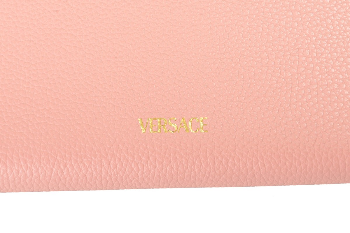 Versace★素敵!Pink Leather V-Logo Zip Around Wallet Versace Women's Pink 100% Pebbled Leather V-Logo Zip Around