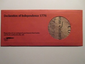 1977 Historical Documents Declaration of Independence - parchment Replica w/ Env