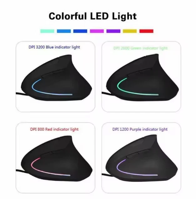 Vertical RGB Ergonomic Gaming Mouse 3200DPI Wired USB Optical for PC/Laptop - Image 3 of 4