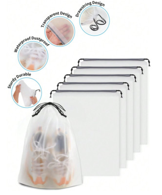 5pcs Travel Shoe Bags   Large Transparent Drawstring, Waterproof & Dustproof-NEW