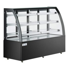 72" Black 3-Shelf Curved Glass Dry Bakery Display Case with LED Lighting