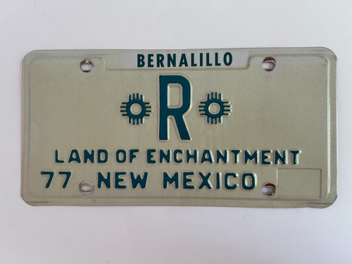 1977 New Mexico License Plate Single Letter "R" Double Zia All Original RARE!!