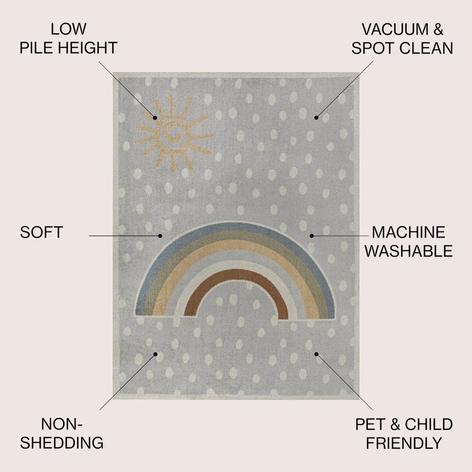 Alfombra de interior gris/marfil/amarilla lavable a máquina, 3x5, Minha Rainbow Dots,... Foto 2 de 4