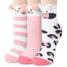 3 Pairs Womens Fuzzy Socks Cozy Winter Warm Fluffy Soft Cute Animal Fuzzy Hom...