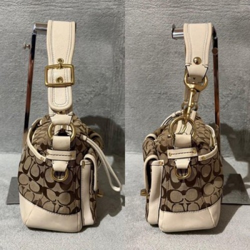 COACH 65th Signature Legacy Turnlock Shoulder Bag Brown White Used