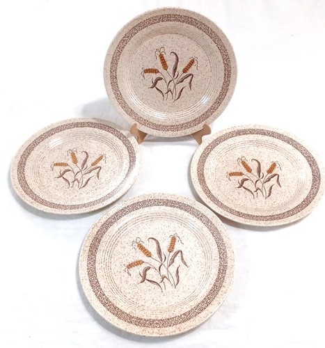 Homer Laughlin VTG 4 Wheat Harvest Speckled 10 1/4" Dinner Plates Retired Set