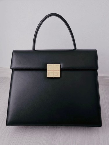 Givenchy Women Bag Vintage Handbag Leather Black Gold Hardware VHTF Designer Col