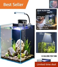 1.5 Gallon Fish Tank Starter Kits, Nano Glass Aquarium with Filter, Led Light...