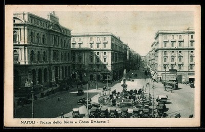 Ansichtskarte Napoli, Piazza della Borsa e Corso Umberto I., Strassenbahn 