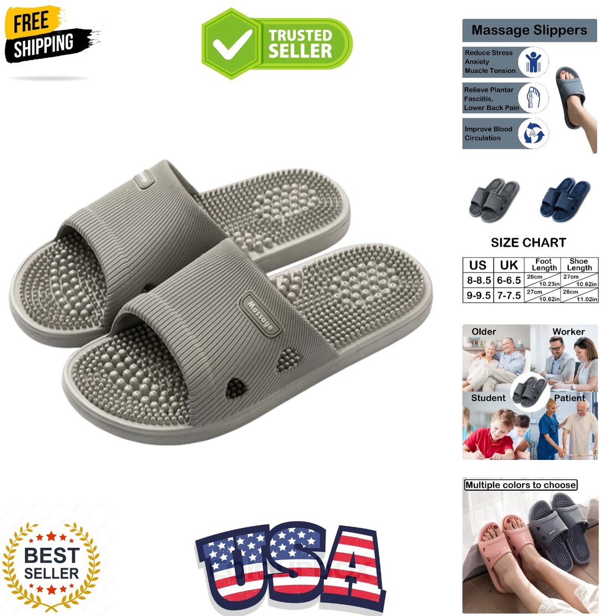 Massage Slippers for Women Men Acupressure Foot Plantar Fasciitis Sliders  Hou... | eBay