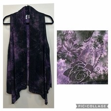 Vintage Whimsigoth Black Purple Vest Flocked Sheer Velvet Tie DyedRoses L XL