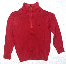 Boys Polo Ralph Lauren Sweater 2T Kid Knit 1/4 Zip Red Pullover 100 Cotton Pony