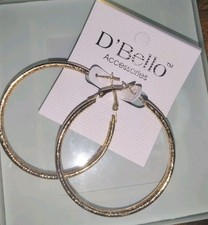 Large Gold Tone Hoop Earrings Textured Faceted   Free Bag W/3 Or More