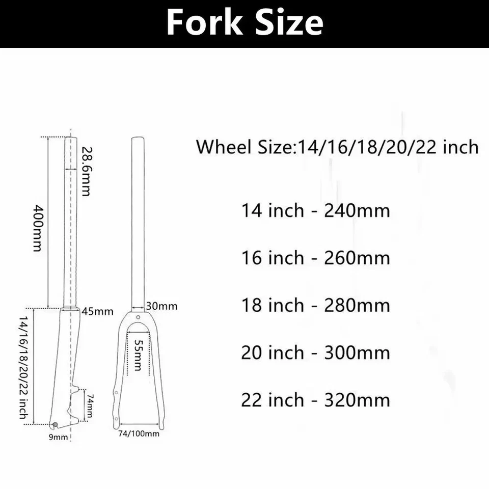 Carbon Fibre Kids BMX Road MTB Bike Front Forks 14 16 18 20 22 inch Disc Brake - Image 2 of 4