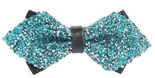 Flairs New York Gentleman's Bow Tie Only Teal Glitter Rhinestones / Black