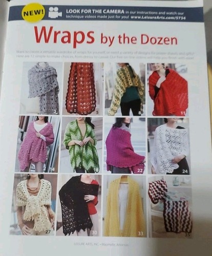5743 Wraps By The Dozen Crochet Pattern Book 12 Patterns 2013 Leisure Arts - Foto 3 di 3