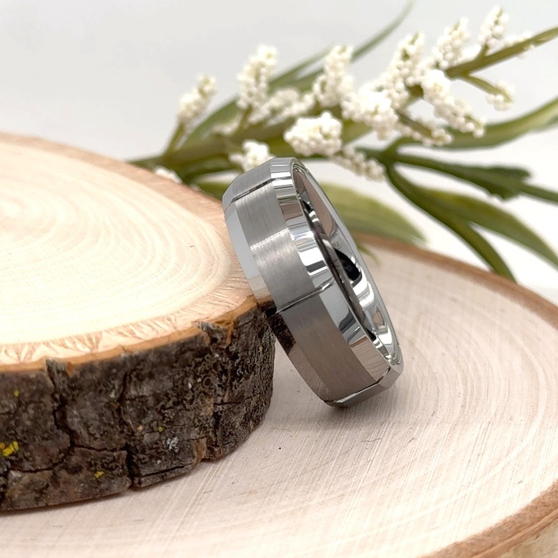 7mm Silver Tungsten Engraving Ring Brushed polished Edges Christmas Gifts Band