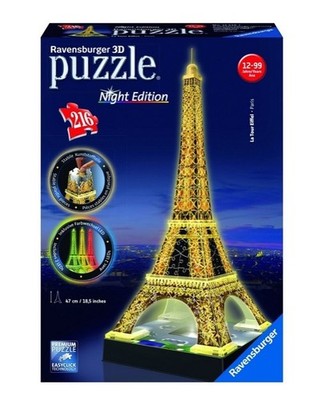 Ravensburger 3D Puzzle Eifelturm bei Nacht 12579 216 Teile LED Neu & Ovp