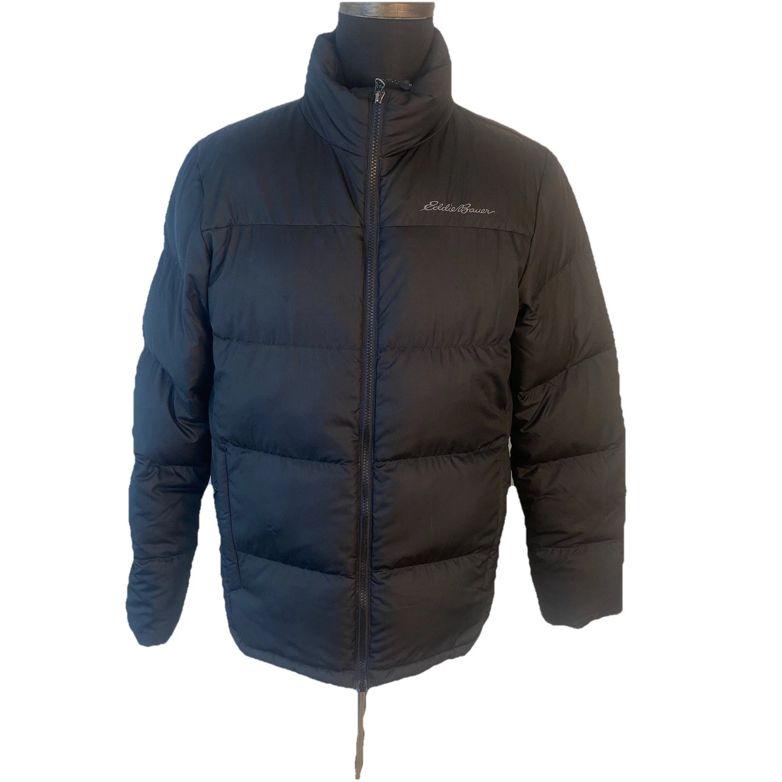 Eddie Bauer EB650 Down Jacket Mens Medium Black Puffier Full Zip