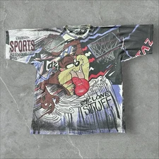 Vintage 1993 Looney Tunes Taz Basketball “Cyclone Stuff” All Over Print Tee