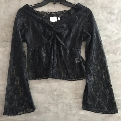 GLG Lace Top Womens Small Sheer Whimisigoth Fairy Grunge Witchy Romantic Vamp