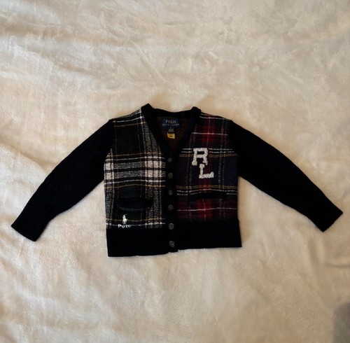 Vintage Styled Preppy Polo Ralph Lauren Plaid Cardigan 96% Wool size 5 youth - Picture 2 of 7
