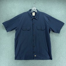 Dickies Shirt Mens L Navy Blue Button Front Short Sleeve Workwear Casual Solid