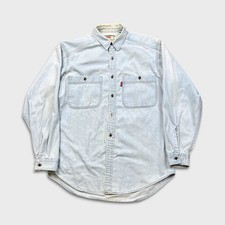 Vintage Levi's Denim Shirt Mens Medium Blue Faded Work Light Wash 90s Button Up