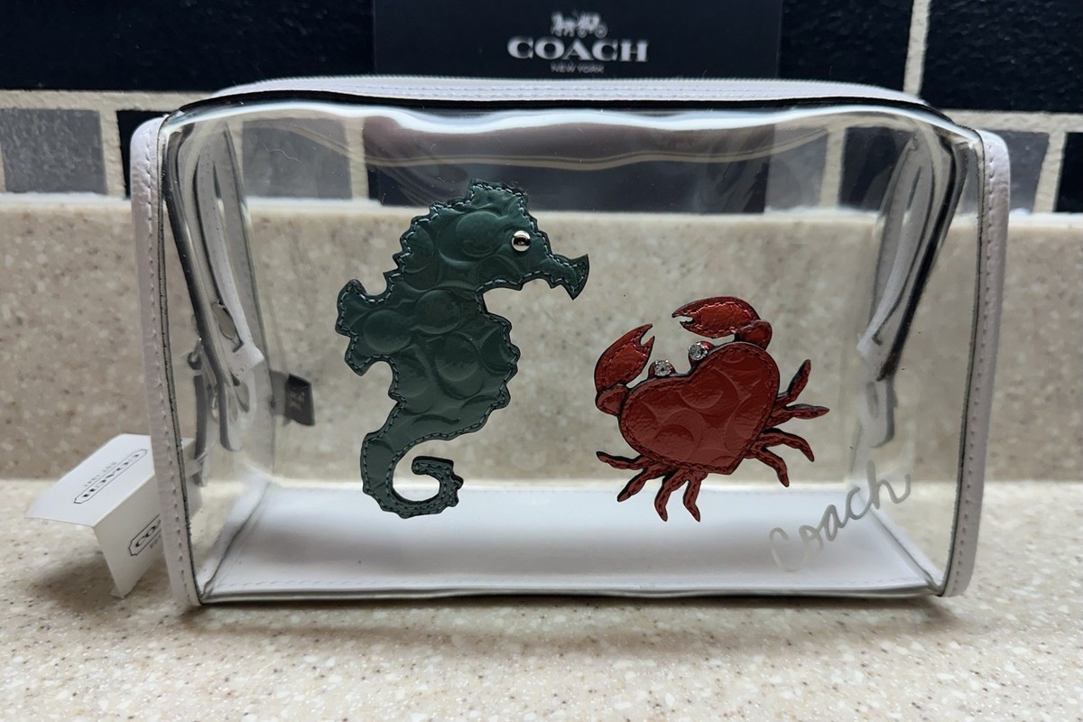 COACH CLEAR CRAB & SEAHORSE BEACH COSMETIC BAG CLUTCH 45025 for