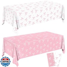 Bow Birthday Decorations, 2PCs Pink-bow Tablecloths Plastic Tablecloth Ideal