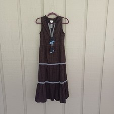Tommy Bahama Split Neck Cotton Midi Dress Size XS Women Boho Tassels Pockets
