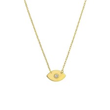 Mini Evil Eye 0.03tcw Adjustable Chain Necklace Real 14K Yellow Gold Up to 18"