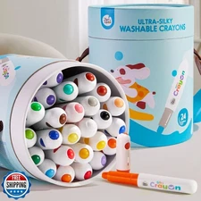 Jar Melo Jumbo Washable Crayons for Toddlers, 24 Colors Ultra-Silky Washable 