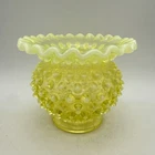 Fenton Topaz Opalescent Hobnail Ruffled  Uranium Glass Bud Vase- Glows-Read