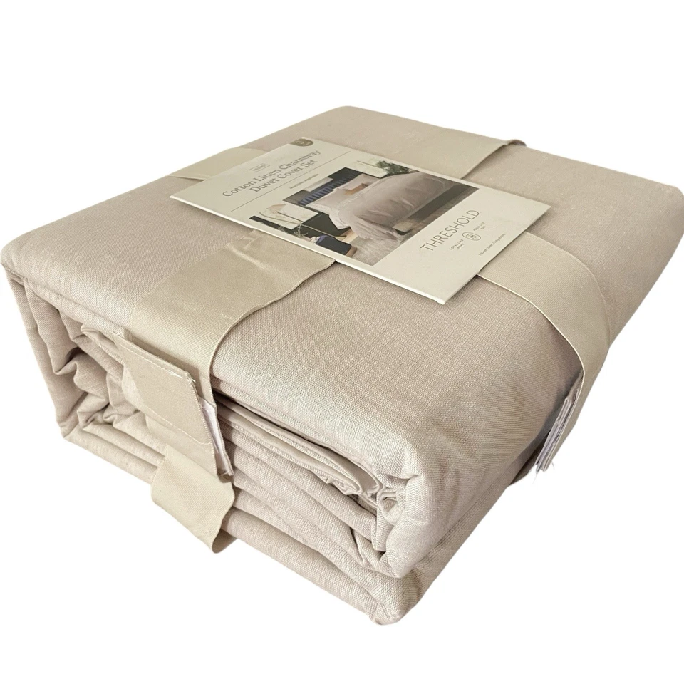 King Linen Blend Duvet Cover and Sham Set Khaki Beige Chambray by Threshold NEW - Image 3 of 4